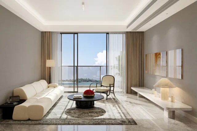 Living room rendering for a HYDE II two-bedroom apartment